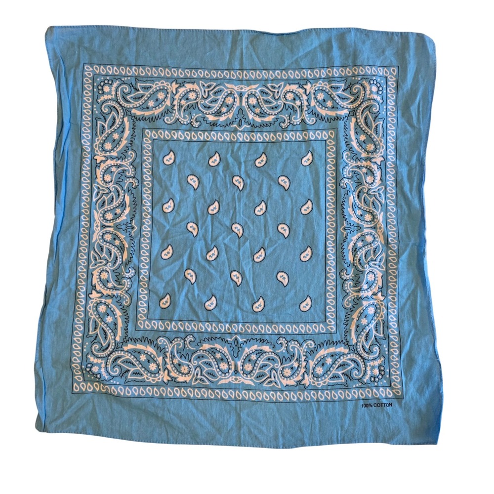 Vintage Bandana Turquoise Blue Paisley 100% Cotton Western Hankie 80s 90s